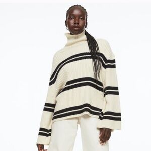 H&M Striped Oversized Mock Turtleneck Sweater